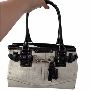 Coach Original Black and Cream Leather Tote Bag